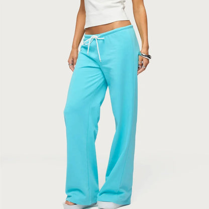 Y2K Low-Rise Flare Sweatpants - Women's Drawstring Wide-Leg Bootcut Casual Streetwear Trousers