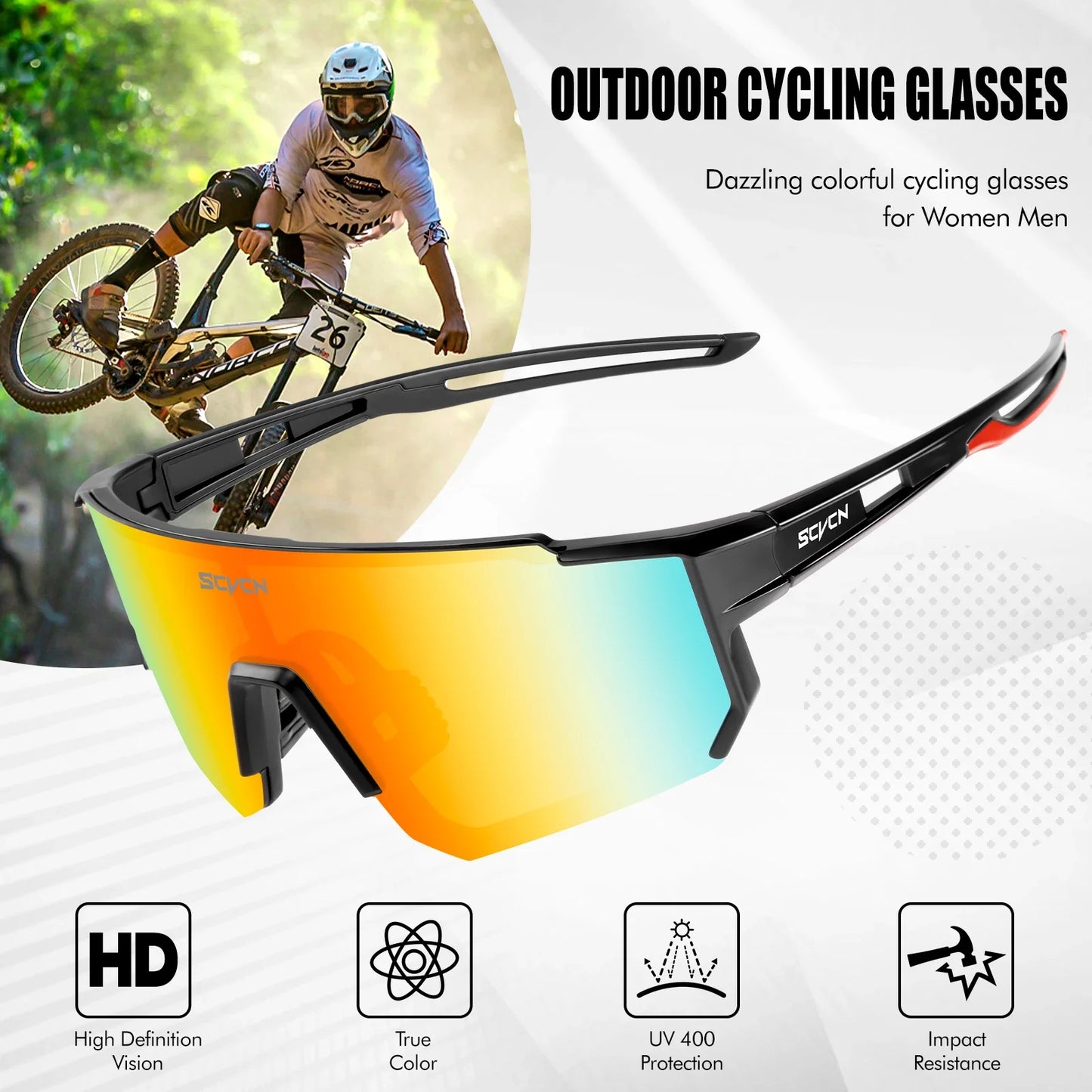 Scvcn UV400 Sports Sunglasses - Fashion Eyewear for Men and Women, Ideal for Biking, Running, Driving and Racing