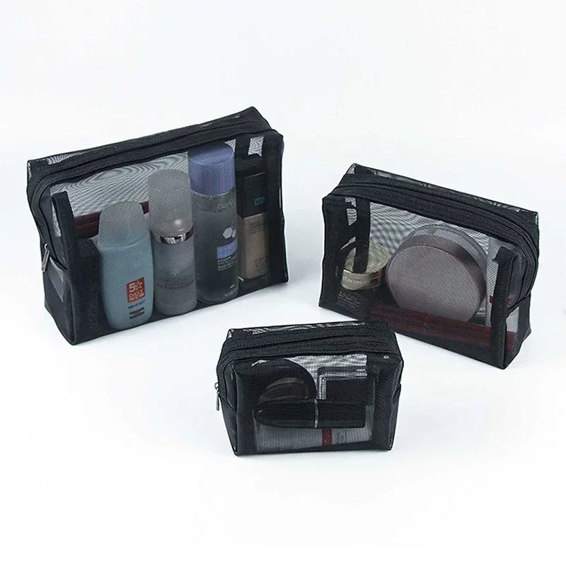 Female Makeup Pouch – Portable Small & Large Mesh Cosmetic Bag, Toiletry Beauty Case, Travel Makeup Organizer Storage Bag