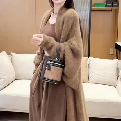 2024 Long Cardigan Women’s Knitted Sweater Jacket – Spring & Autumn Crochet, Loose Fit, Pockets, Winter Maxi Warm Jumper Coat