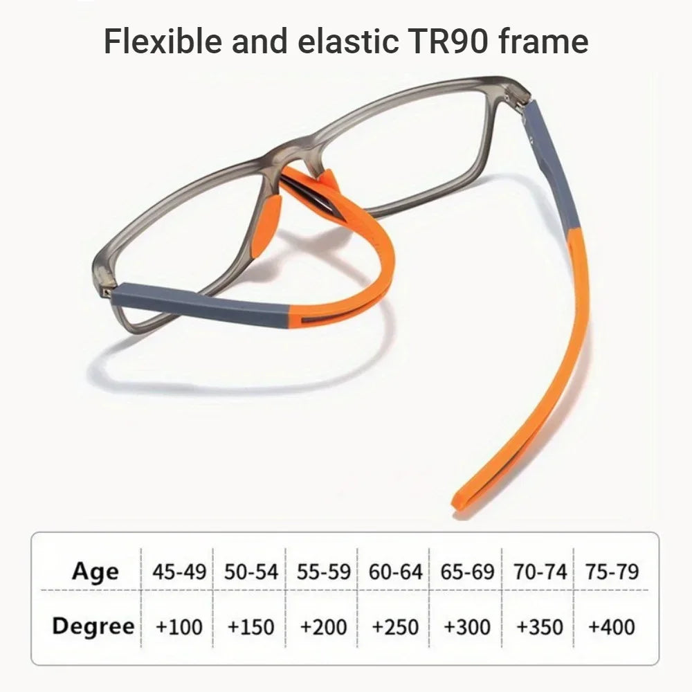 TR90 Photochromic Blue Light Reading Glasses – Ultralight Sports Eyewear for Men & Women, +1.0 to +4.0 Farsighted Lenses