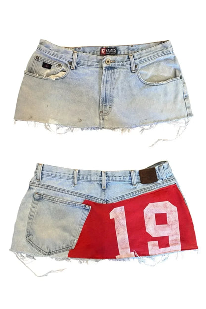 Y2K High-Waist Appliqué Denim Mini Skirt — Women's Goth Harajuku Streetwear