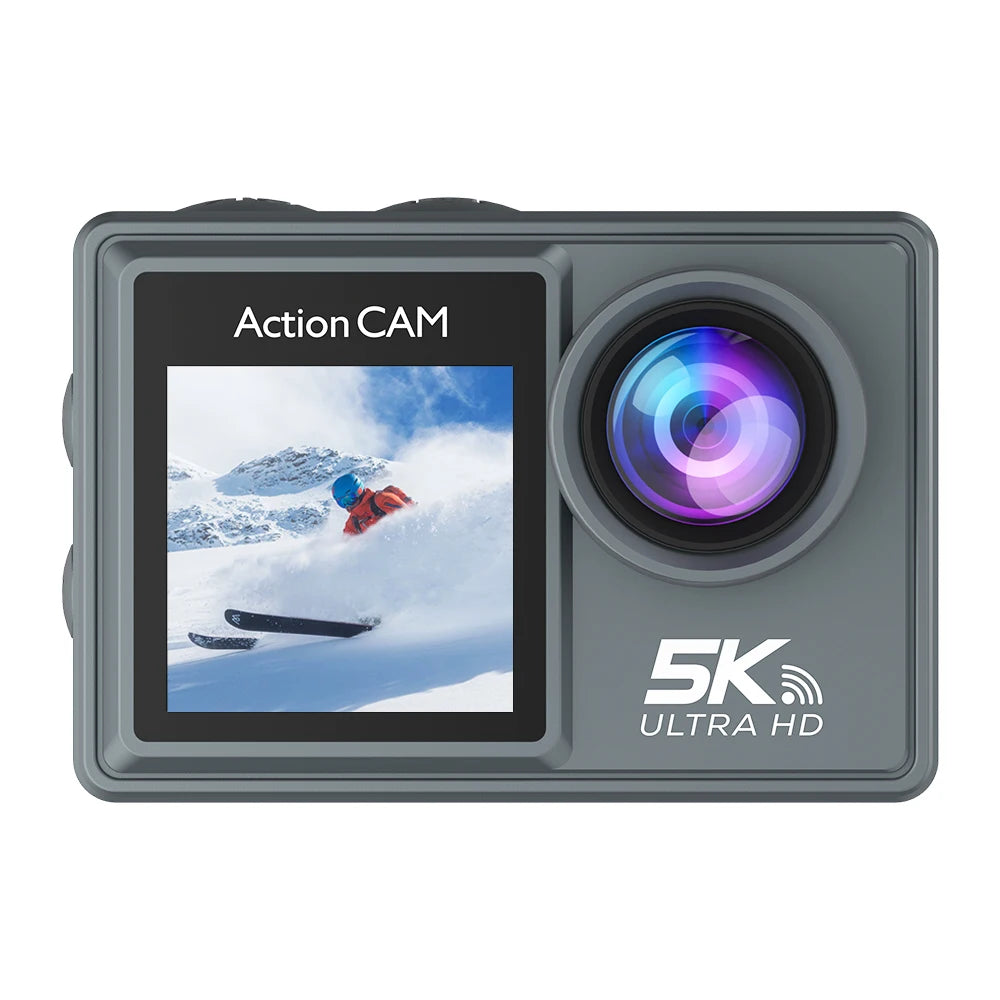5K Action Camera – 4K 60FPS Dual IPS Touchscreen, WiFi, 170° Wide-Angle, 30M Waterproof, 5X Zoom, Anti-Shake, Remote Control