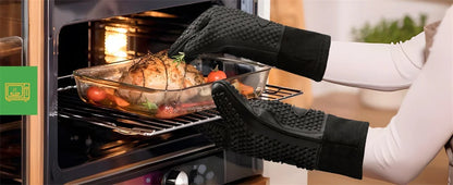 Heat-Resistant Silicone Gloves – Non-Slip Oven Mitts for Kitchen, BBQ, Baking & Cooking with Canvas Stitching