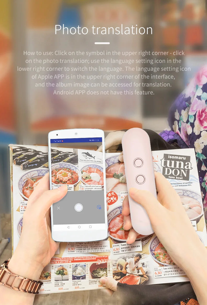 2024 T4 Portable Wireless Smart Translator - Two-Way Instant Voice Translation in 40 Languages, Bluetooth Multi-Language App