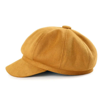 Casual Suede Fabric Hat — Solid Color Adjustable Baker Newsboy Beret Cap