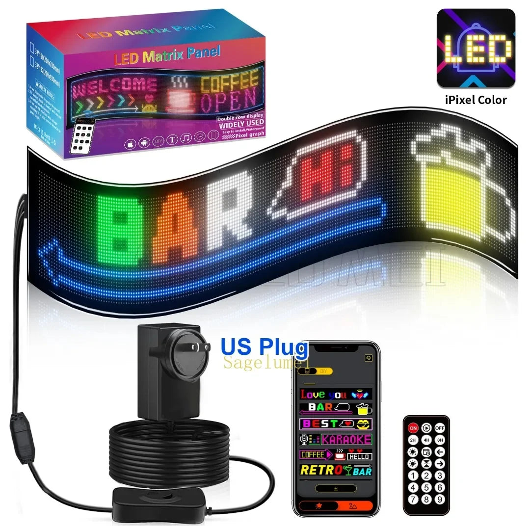 Double Row Programmable LED Matrix Display - App-Controlled Scrolling Text, Evil Eye Animation Sign for Cars, Trucks, and Parties