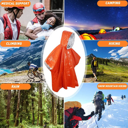 LIFE Emergency Survival Rain Poncho - Thermal Waterproof Heat Reflective Camping and Hiking Raincoat