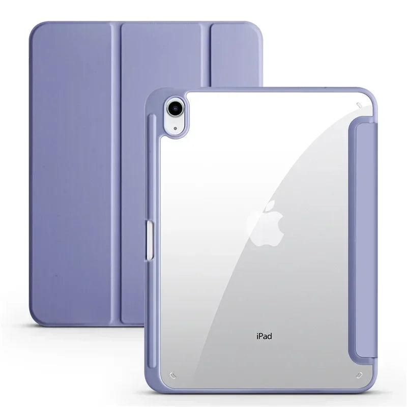 Clear Acrylic iPad Case with Pen Holder - Trifold Hard Back Cover for iPad 10th Gen, Air 11 & Compatible Models