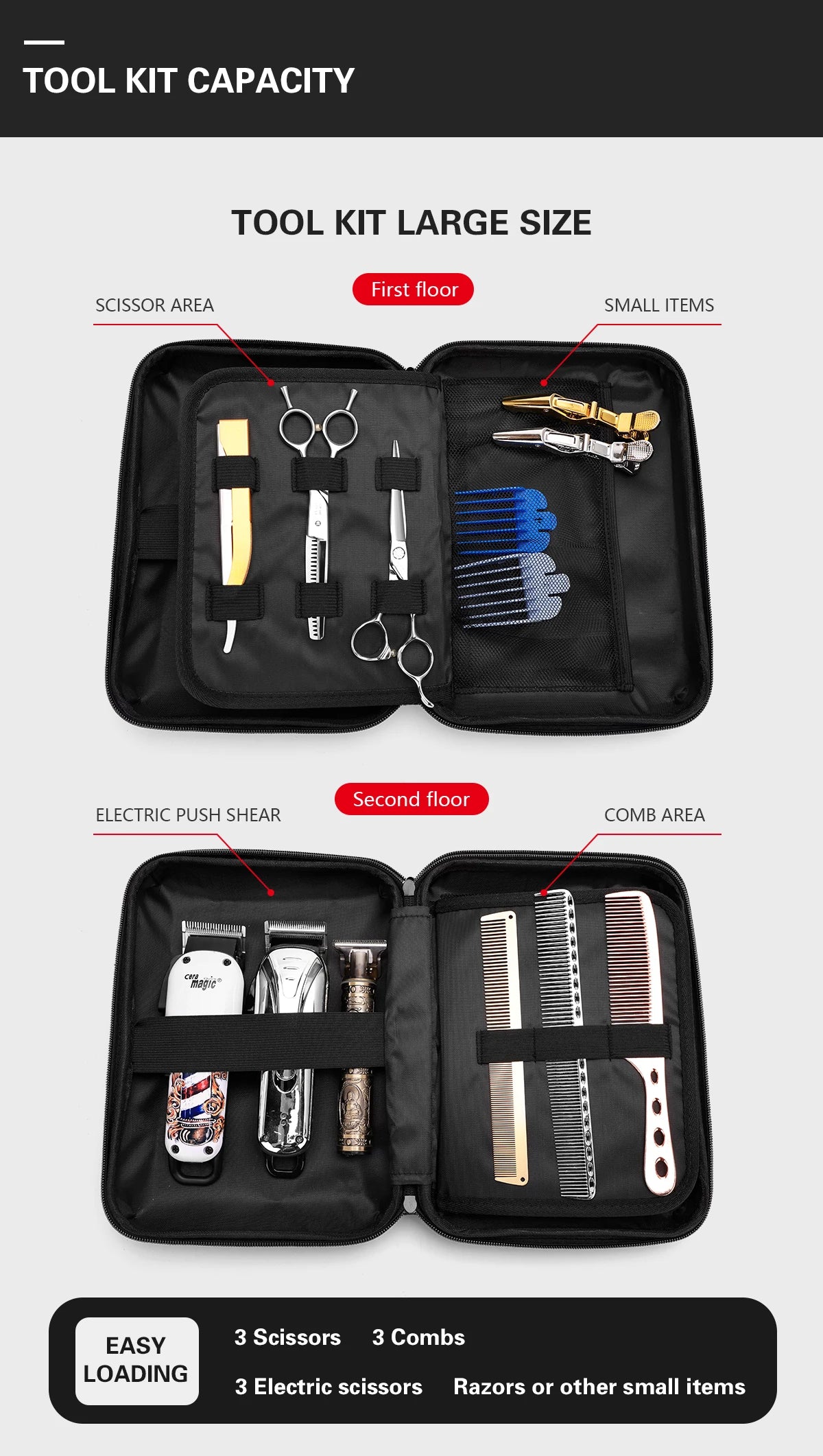 BARBERTOP Waterproof Tools Storage Bag – Hair Clipper, Scissors, Shaving Kits & Haircut Accessories Organizer Box