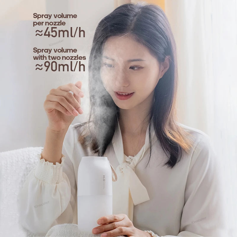 KINSCOTER Portable Double Mist Air Humidifier – 300ml Cold Mist Diffuser, 2000mAh Car Air Purifier & USB Mini Air Freshener