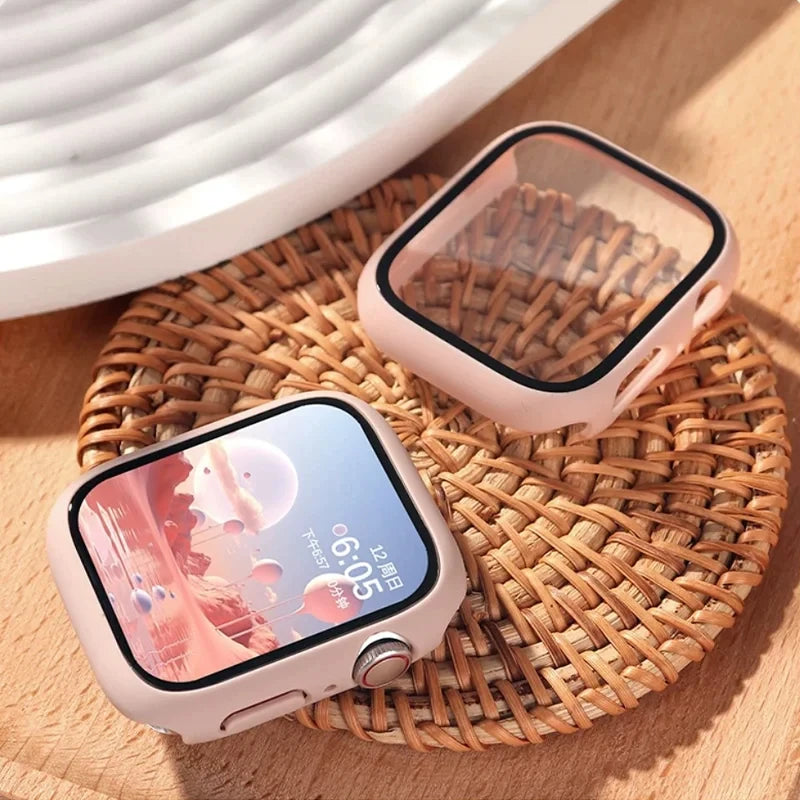 Tempered Glass Apple Watch Case - Full Screen Protector Cover for Series 9, 8, 7, 6, SE 45mm 44mm 41mm 40mm