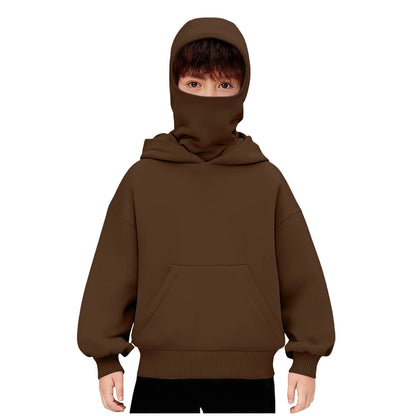 Kids Hooded Balaclava Sweatshirt - Harajuku Double Hat Long Sleeve Hoodie for Boys & Girls Ages 5-15