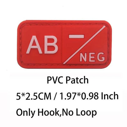 PVC Blood Type Hook Patch - A B AB O Positive Negative Military Tactical Badge for Backpack & Outdoor Gear