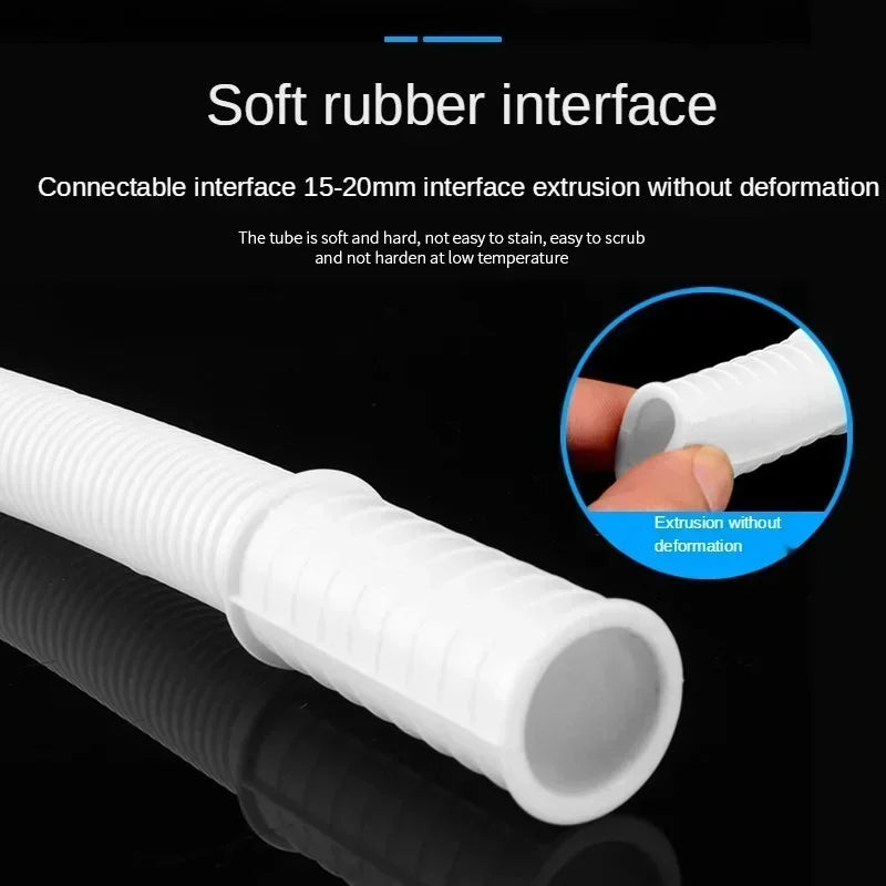 Flexible Air Conditioning & Washing Machine Drain Hose — Water Inlet Extension Pipe with Faucet Connector for Bathroom & Kitchen