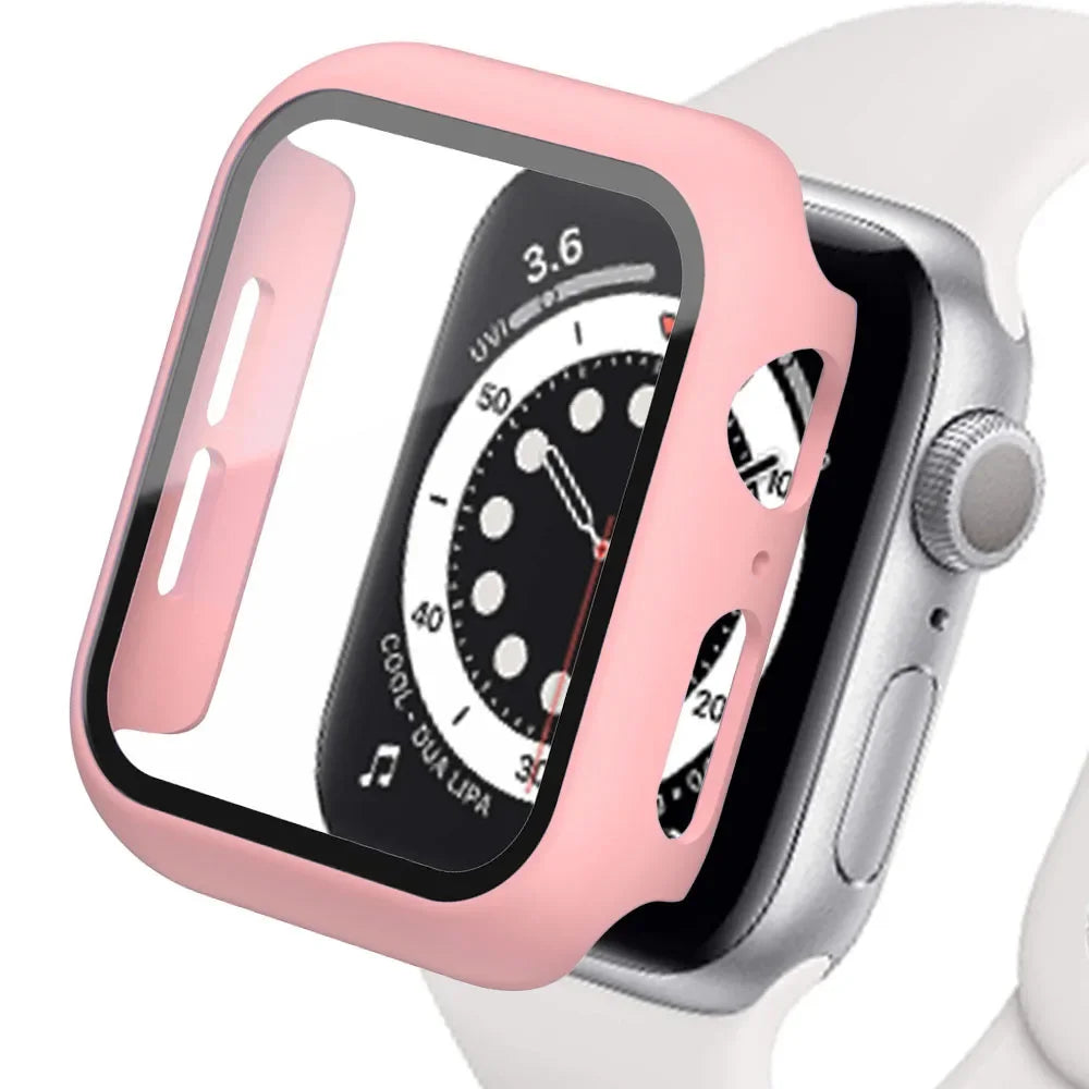 Apple Watch Tempered Glass Case - Full Cover PC Bumper Screen Protector for Series 9 8 7 6 SE 45mm 41mm 44mm 40mm