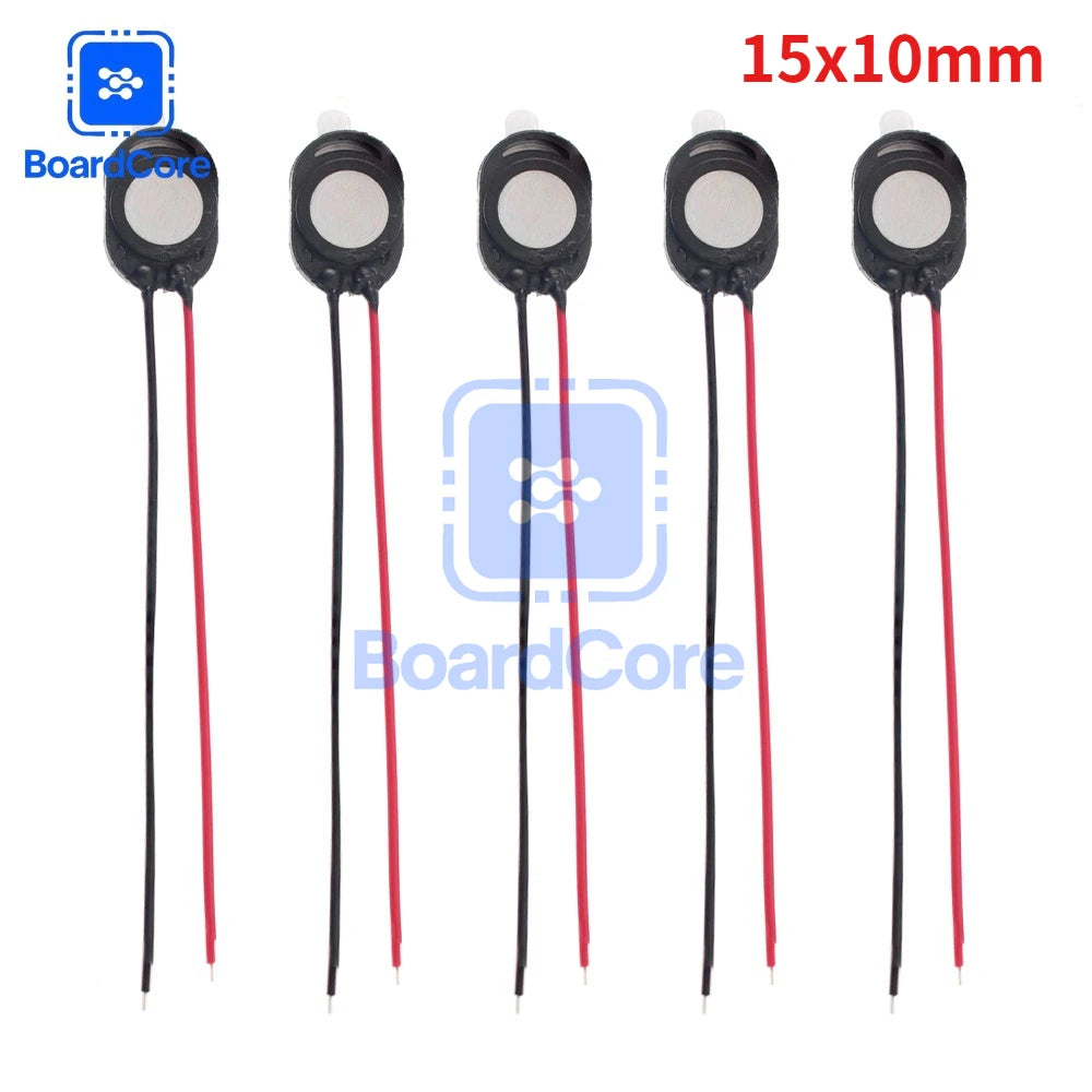 5-Piece Mini Speaker Set - 1W 8Ω Oval Loudspeakers with Wire for Arduino, 15×10mm & 24×15mm Sizes