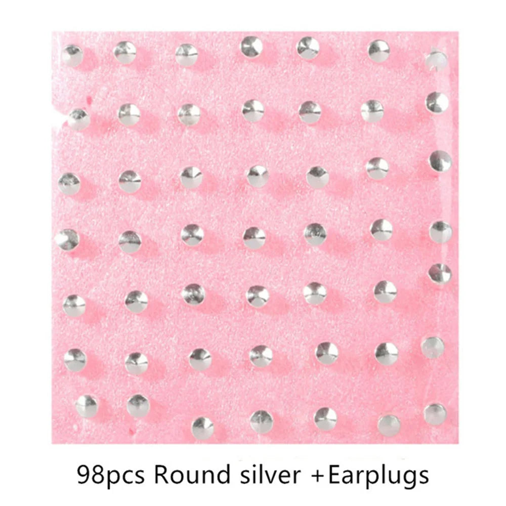 98pcs Ear Piercing Stud Earrings - Medical Body Jewelry Set for Piercing Gun Tools and Accessories