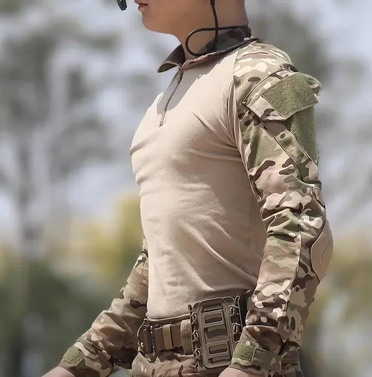 Men’s Camo Tactical Uniform Set | Ripstop Airsoft Suit with Multi-Pocket Pants & Training Shirt for Hunting or Paintball