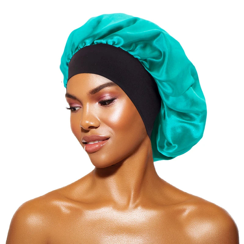 Women's Satin Wide-Brimmed Bonnet – Unisex Night Sleeping & Bathing Head Wrap with Elastic Band for Hair Care