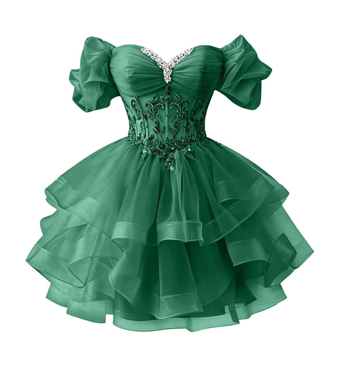 Beaded Lace Homecoming Dress - Short Tiered Tulle Sequin Prom & Quinceañera Gown
