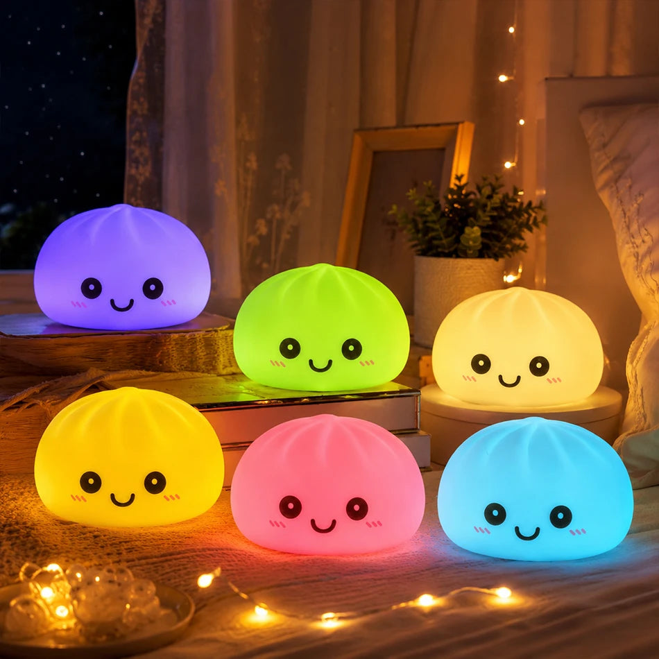 2027 Kawaii Dumpling Night Light - Cute Glowing Dumpling Steamer Desktop Ornament and Gift Decor
