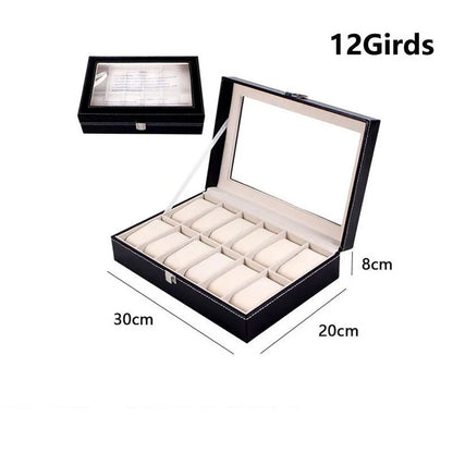 DELESYS PU Leather Watch Box — 2/3/4/5/6/8/10/12 Slot Traditional Style Storage Case with Lock, Gift Watch Organizer