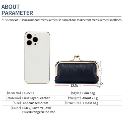 Genuine Leather Clip Wallet Bag – Cowhide Small Handbag for Coins, Car Keys, Lipstick & Earphone Storage, Women’s Pouch Case