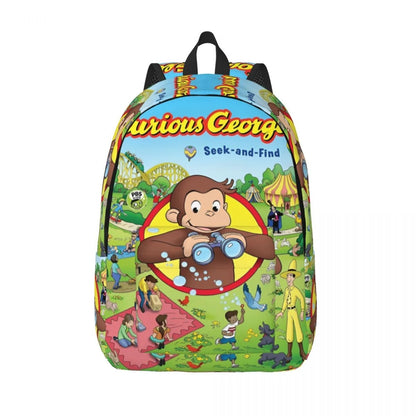 Curious George Cartoon Monkey Backpack - Casual Laptop Shoulder Bag for Students, Work, Travel & Outdoor Use