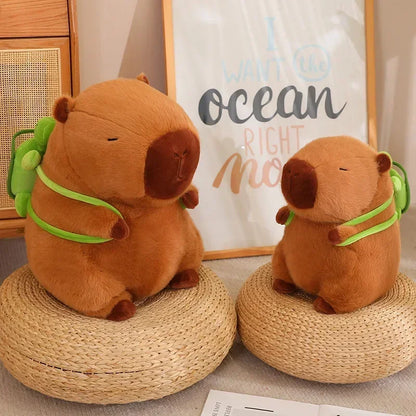 Cute Turtle & Capybara Plush Backpack Pendant – Strawberry Hat Soft Stuffed Toy for Kids Birthday Gift