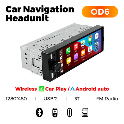 1DIN Universal 6.86" MP5 Car Radio – Wireless CarPlay Android Auto Multimedia Video Player with AUX, USB, SWC, Bluetooth & Touchscreen