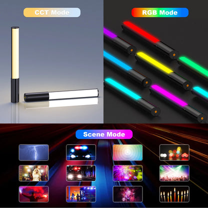 P400 RGB LED Light Wand Handheld Tube Light 2500K-6500K Rechargeable Photography Lamp with 36000 Colors for YouTube Vlogging & Party Lighting