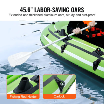VEVOR 4-Person Inflatable Fishing Boat – Durable PVC Raft Kayak with 45.6" Aluminum Oars & High-Output Pump