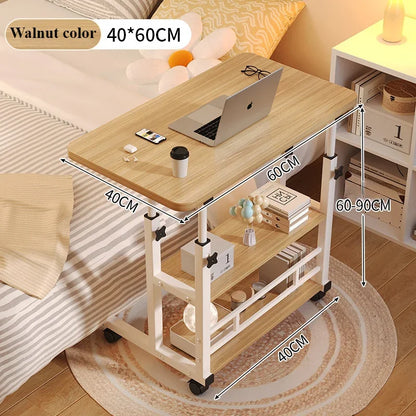 Adjustable Height Portable Study Desk with Storage Shelf – Mobile Bedside Table for Work & Dining, Includes USB Fan & Light