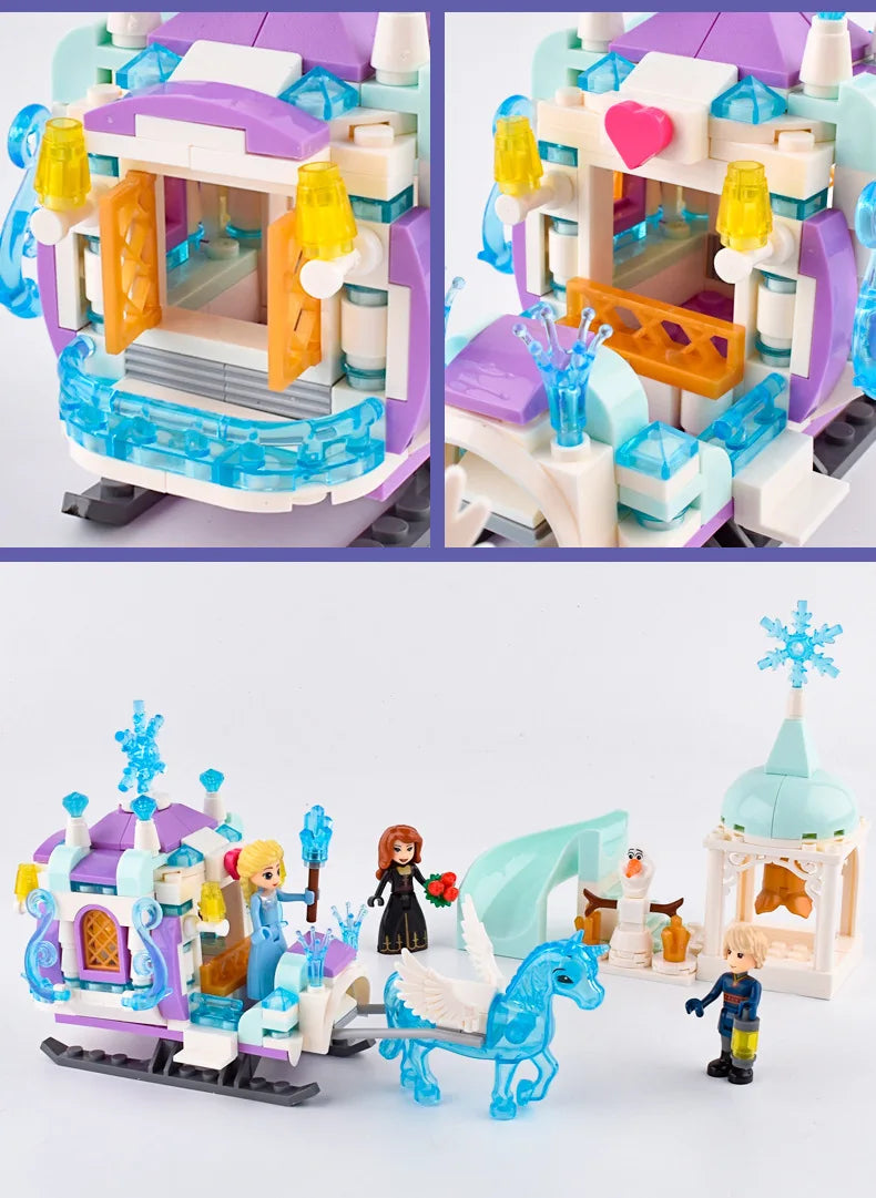 Princess Luxury Ice Castles Playground House Building Blocks Set - Winter Snow Horse Figures Toy for Girls, DIY Gift