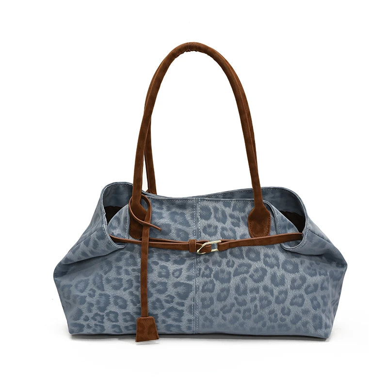 Leopard PU Leather Shoulder Bag for Women – Luxury Designer Tote Handbag with Short Handle, Trendy 2026 Style