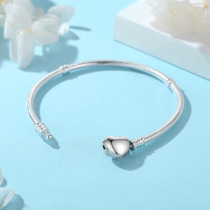 925 Sterling Silver Love Heart Charm Bracelet – Rose Gold Snake Chain Bangle for Women | DIY Luxury Bead Jewelry Accessories