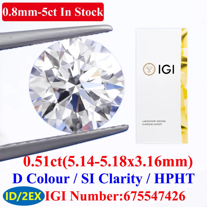 0.1–5CT Super White Lab-Grown Diamond Loose — IGI/GIA Certified, HPHT & CVD, DEFG VVS-SI, Diamond Tester Approved for Wedding Jewelry