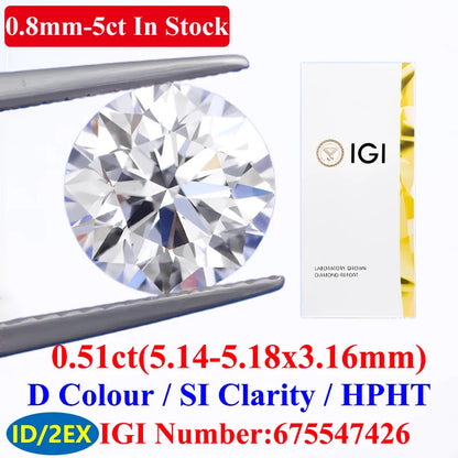0.1–5CT Super White Lab-Grown Diamond Loose — IGI/GIA Certified, HPHT & CVD, DEFG VVS-SI, Diamond Tester Approved for Wedding Jewelry