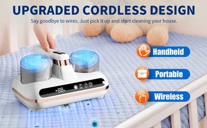 Cordless Handheld Mattress Vacuum Cleaner – 16Kpa Powerful Suction with UV-C Light & Ultrasonic for Sofa & Sheet Cleaning