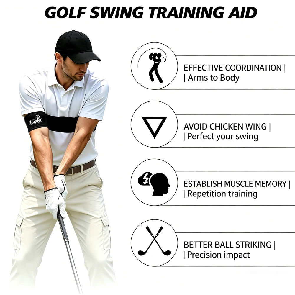 Golf Swing Training Aid Arm Strap with Double Ring Design – Posture Corrector Swing Trainer for Beginners Golf Practice Improvement Tool