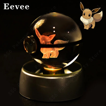 Pokemon Crystal Ball Night Light - 3D Pikachu, Gengar, Mew and Mewtwo Lamp Base, Glass Pokeball Figure, Birthday Gift