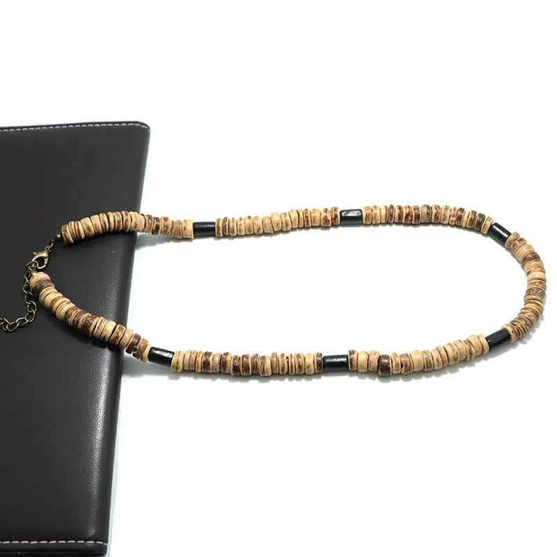 Natural Coconut Husk Necklace for Men – Handmade 18-Inch Short Choker, Gift for Him