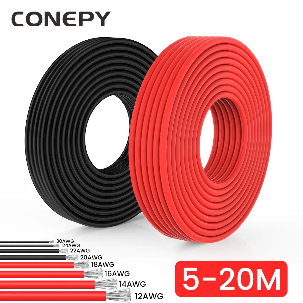 CONEPY Super Soft Silicone Electrical Wire – Heat-Resistant Red & Black 12-30 AWG for Car Battery