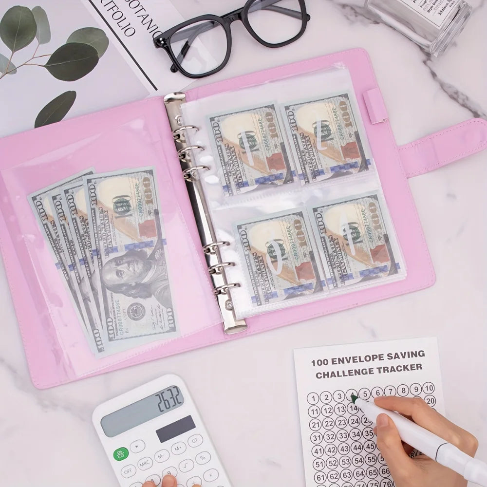 100 Envelopes Money Saving Challenge Binder – Password Lock Budget Organizer for Cash, Expense & Cost Management Notebook Binder