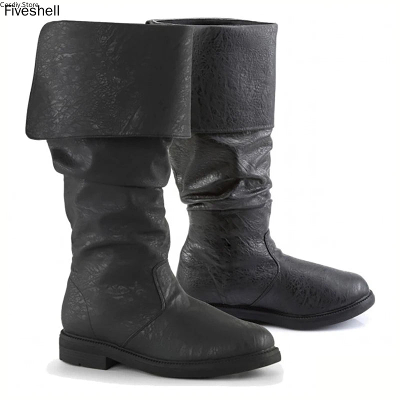 Medieval Leather Boots – Jack Sparrow Renaissance Half-Haddock Shoes, LARP Pirate Warrior Vintage Jackboots for Men