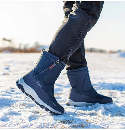 Large Winter Men’s Boots – Warm Plush Ankle High-Top Snow Boots, Sweat-Wicking Outdoor Sneakers
