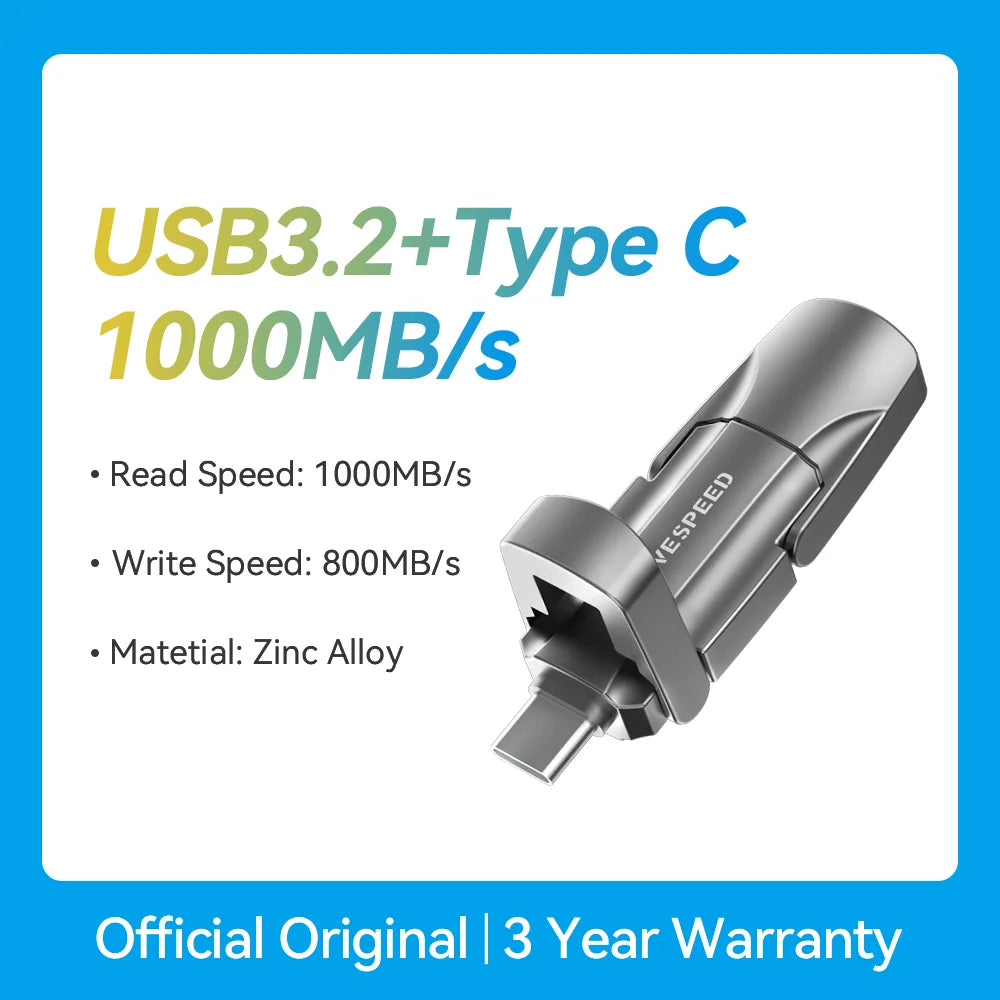 MOVESPEED 1000MB/s USB3.2 Gen 2 Type C Solid State Pen Drive - 1TB, 512GB, 256GB, 128GB for PC, Smartphone & Tablet