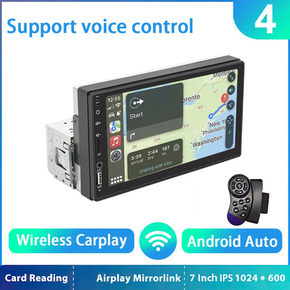 7-Inch HD Touchscreen Car Stereo - 1DIN Multimedia Player with CarPlay, Android Auto & FM Radio