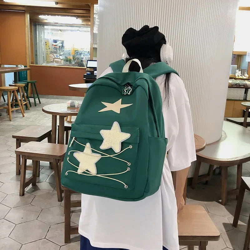 Korean Sweet Star Backpack – High-Capacity Japanese Women’s Streetwear Y2K Aesthetic Schoolbag – Kawaii Backpack for Students